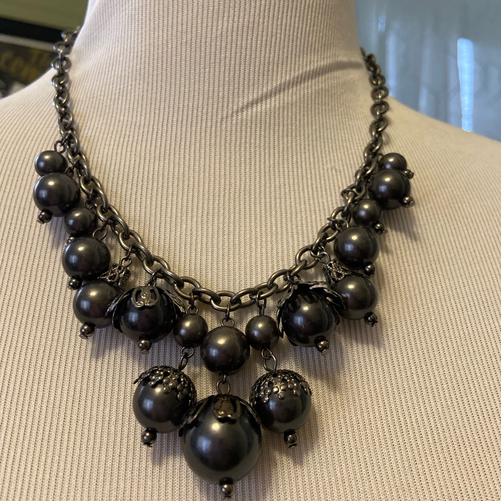 Black Ornate Statement Necklace With Intricate Metalwork